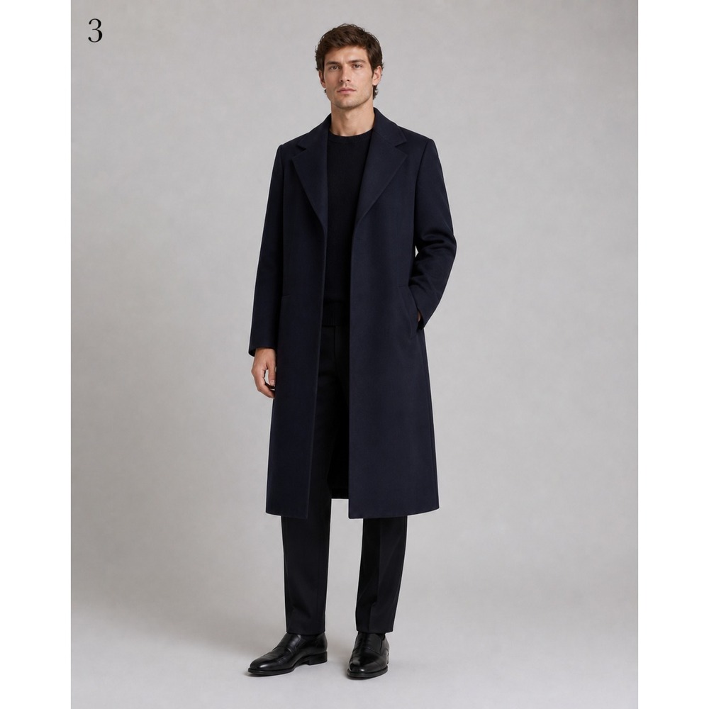 COS Overcoat Mens 44 Navy Blue Wool Lined Pockets Long Minimalist Professional